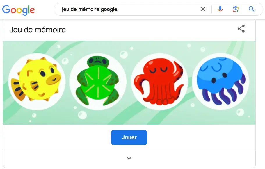 jeu de mémoire Google interface